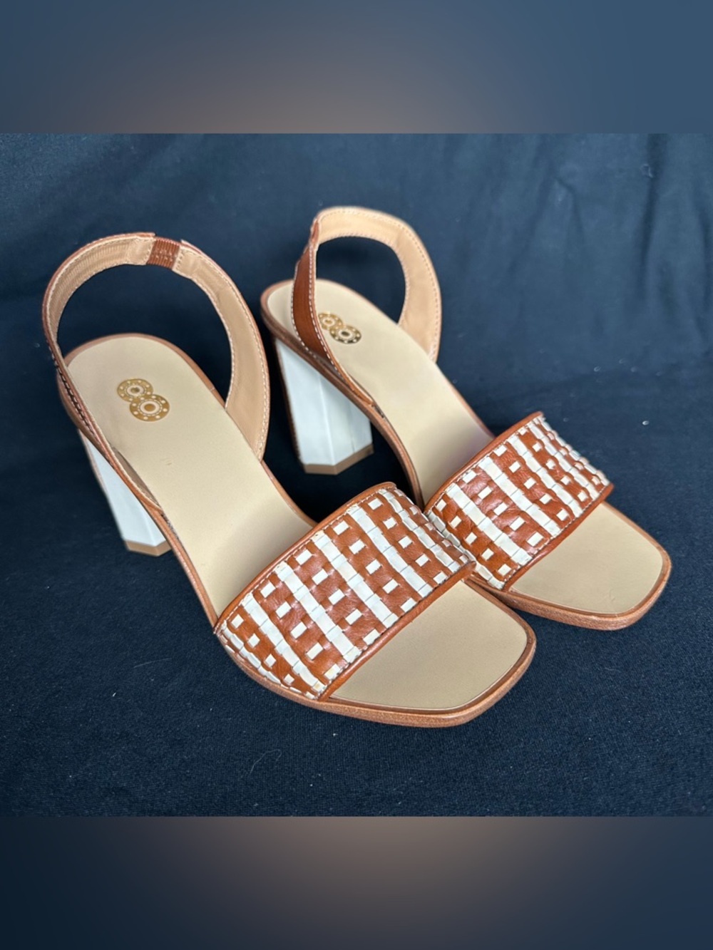 Made in Italy Brown & Cream Woven Slingback Block Heels strap and buckle sandals - Picture 16 of 16